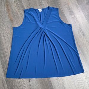 Elan & Grace Blue Sleeveless V-Neck Twist Front Draped Blouse Tank Top Size 3X